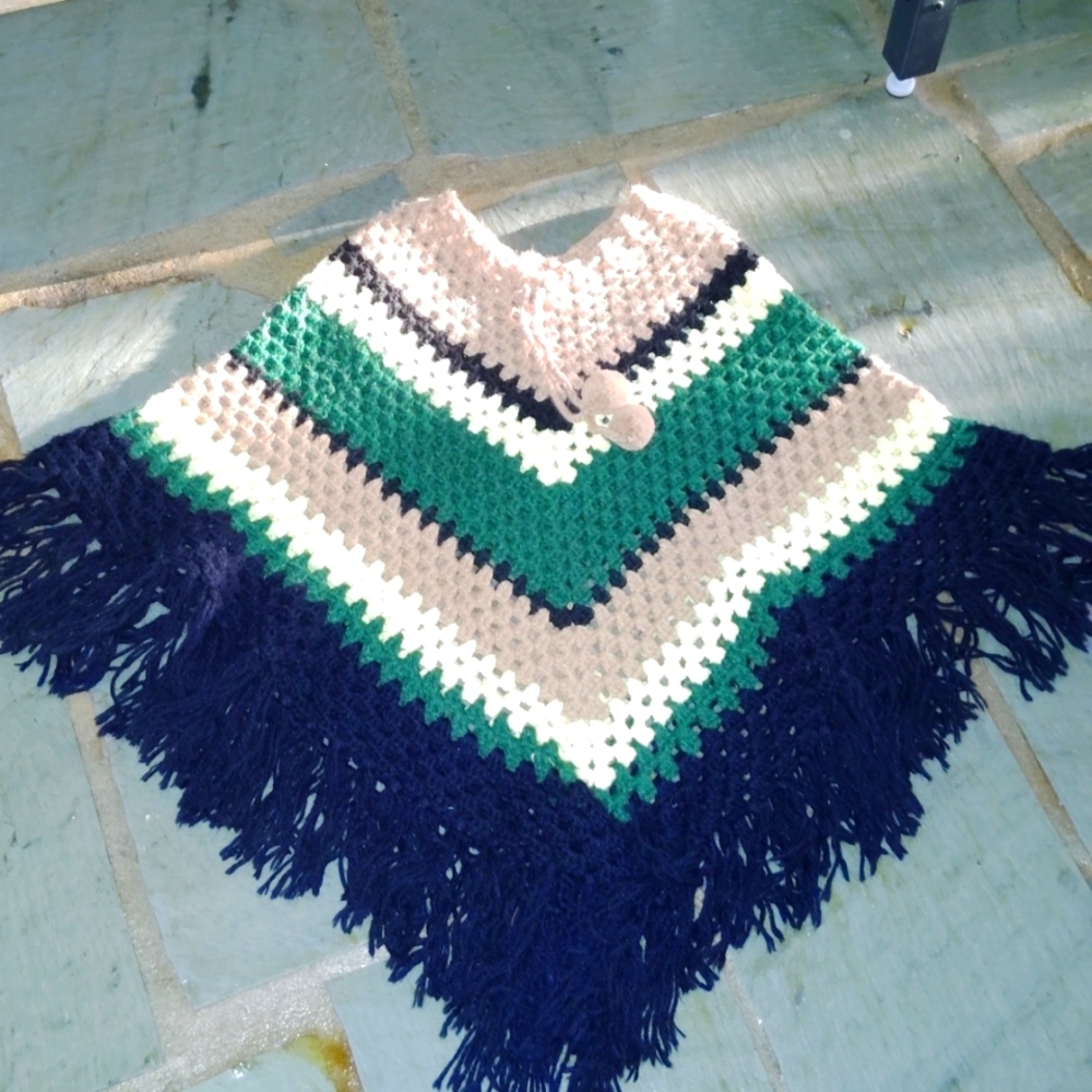 Vintage 70s Hand Crocheted Poncho!